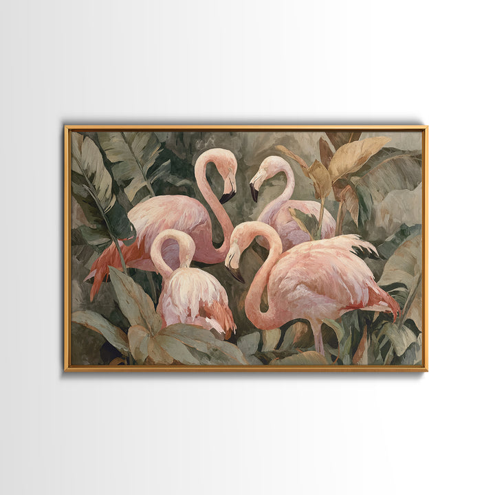 Pink Flamingos Among Tropical Water Plants Canvas Print, Tropical Art, Beach Wall Art, Living Room Decor, Fine Art, Tropic, TRO-3x2-30