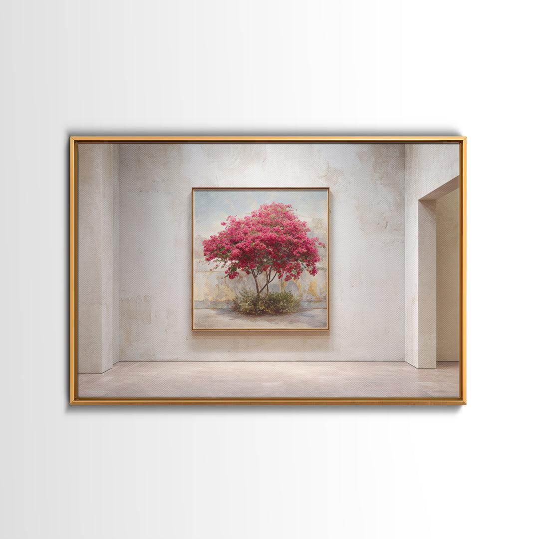 Pink Bougainvillea over White Wall Canvas Print, Tropical Art, Beach Prints, Living Room Decor, Watercolor Art, Tropic, TRO-3x2-44