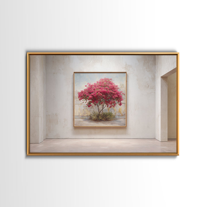 Pink Bougainvillea over White Wall Canvas Print, Tropical Art, Beach Prints, Living Room Decor, Watercolor Art, Tropic, TRO-3x2-44