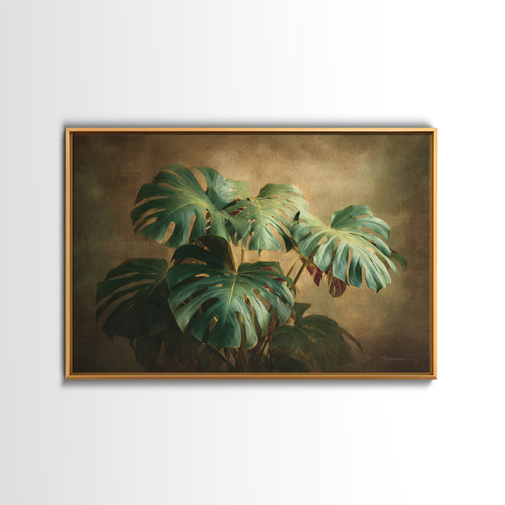 Lush Monstera Leaves Framed Canvas Print, Tropical Art, Gallery Wall Art, Living Room Decor, Fine Art, Tropic, TRO-3x2-5