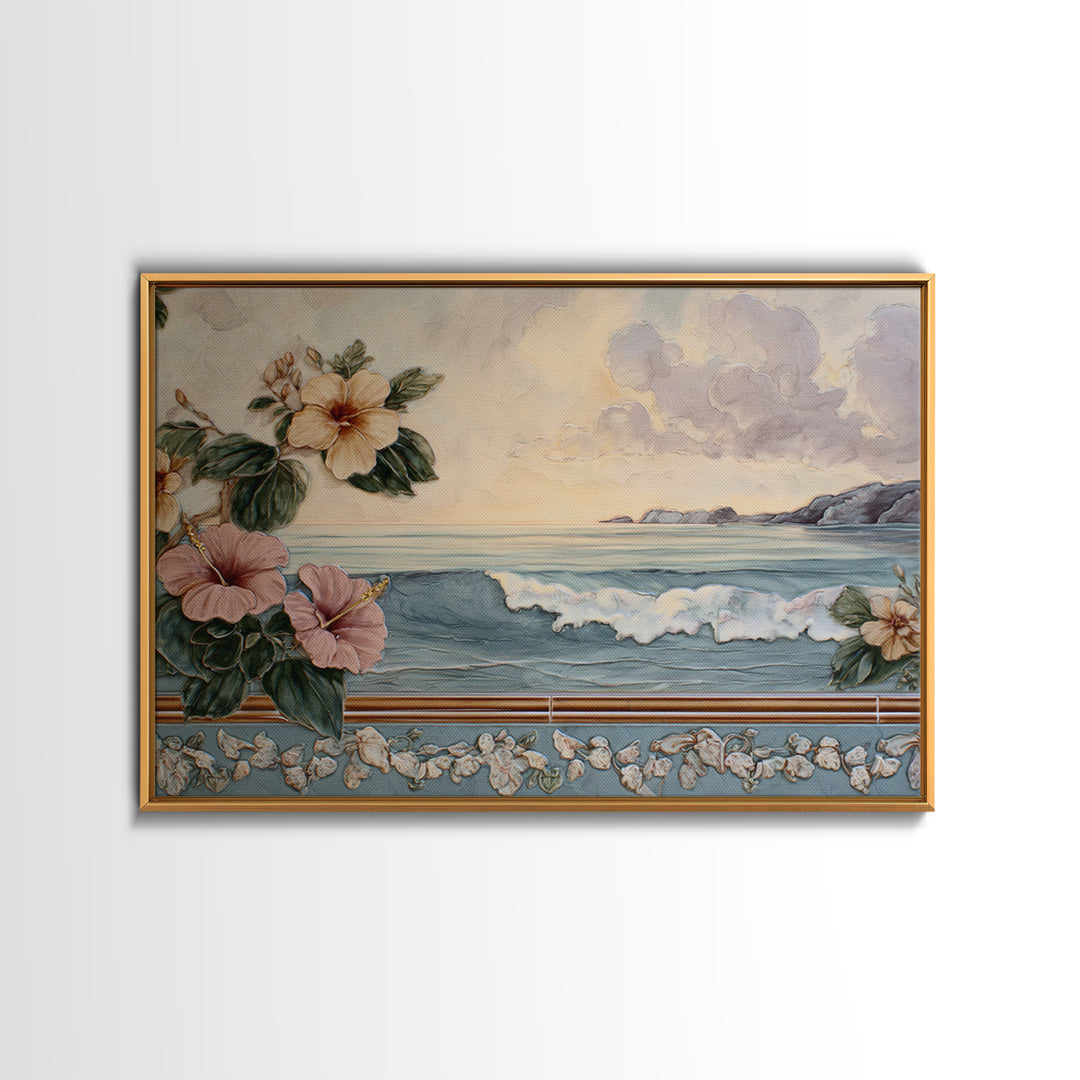 Sunset Surf Scene Framed Canvas Print, Tropical Art, Beach Decor, Living Room Decor, Oil Painting, Tropic, Fine Art Print, TRO-3x2-50
