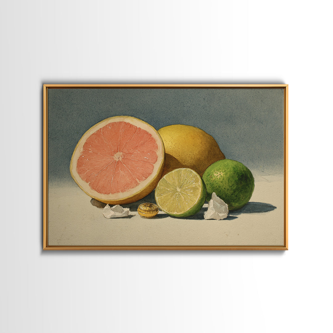Bright Papaya and Lime Still Life Canvas Print, Tropical Art, Beach Print, Living Room Decor, Abstract Art, Tropic, TRO-3x2-52