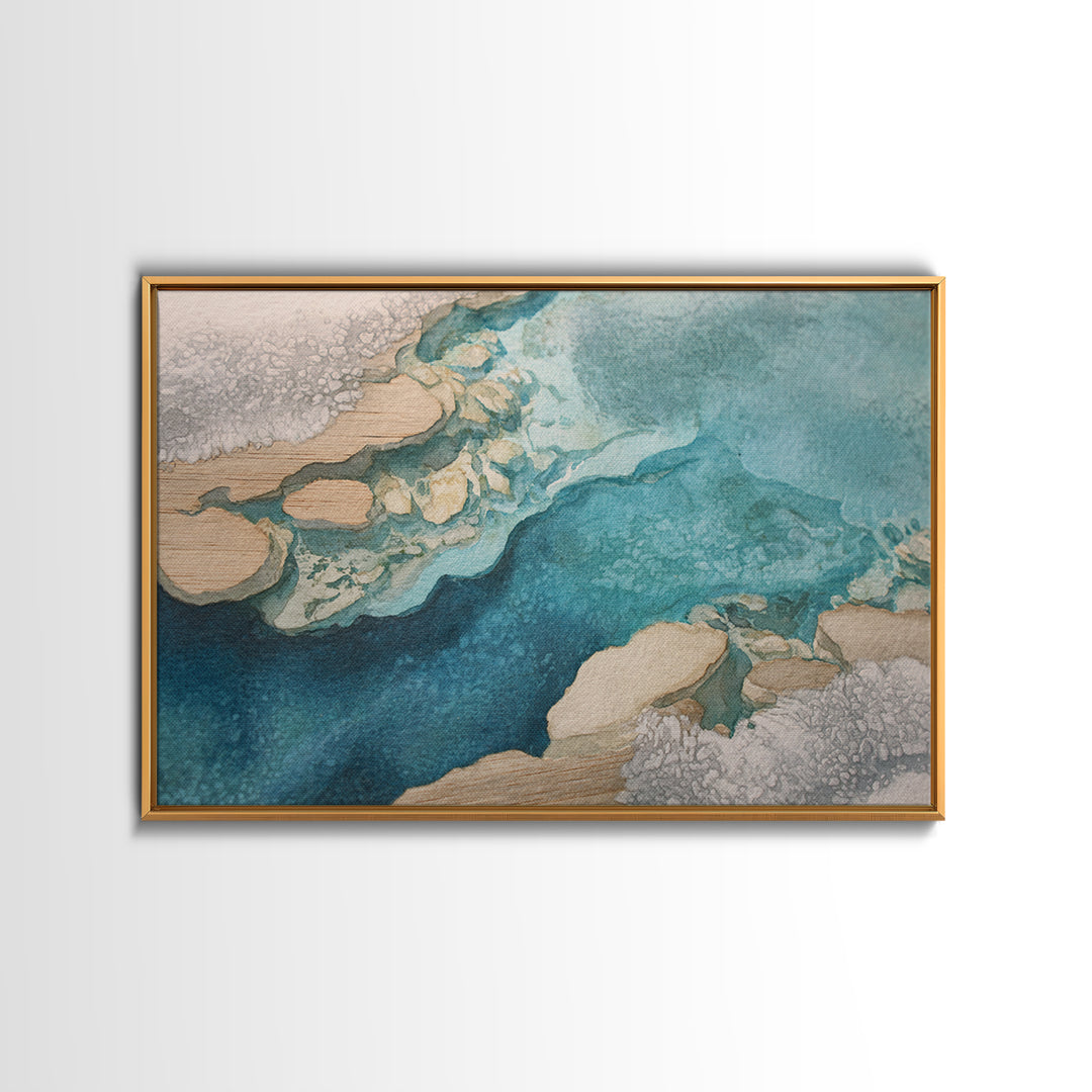 Tropical Lagoon with Turquoise Water Framed Canvas Print, Tropical Art, Digital Art, Living Room Decor, Oil Painting, Tropic, TRO-3x2-59