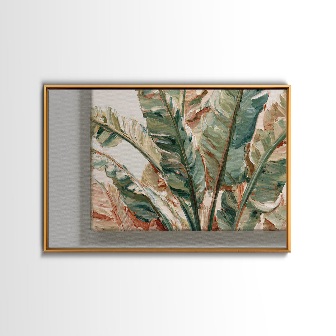 Banana Leaves Layered Canvas Print, Tropical Art, Botanical Art, Living Room Decor, Oil Painting, Tropic, Minimalist Decor, TRO-3x2-61