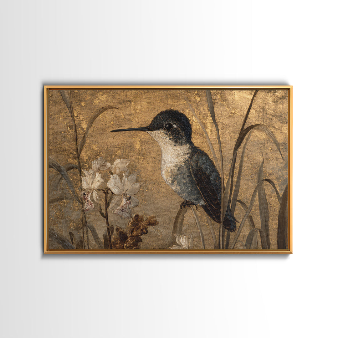 Orchid and Hummingbird Composition Canvas Print, Tropical Art, Abstract Painting, Living Room Decor, Fine Art, Tropic, TRO-3x2-62