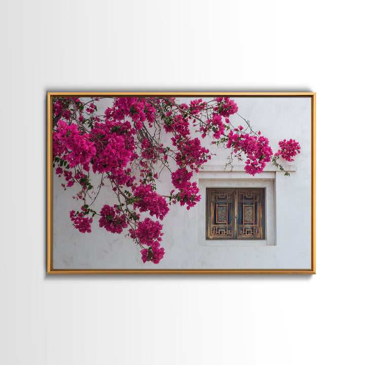 Pink Bougainvillea over White Wall Canvas Print, Tropical Art, Minimalist Decor, Living Room Decor, Fine Art, Tropic, TRO-3x2-68
