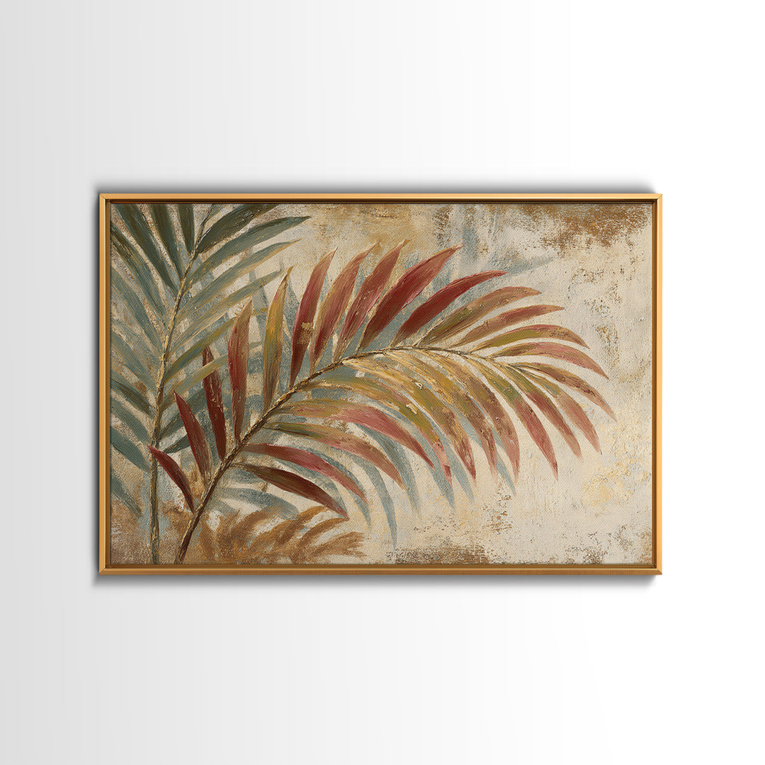Rain Soaked Palm Leaf Closeup Canvas Print, Tropical Art, Neutral Decor, Living Room Decor, Oil Painting, Tropic, Home Decor, TRO-3x2-73
