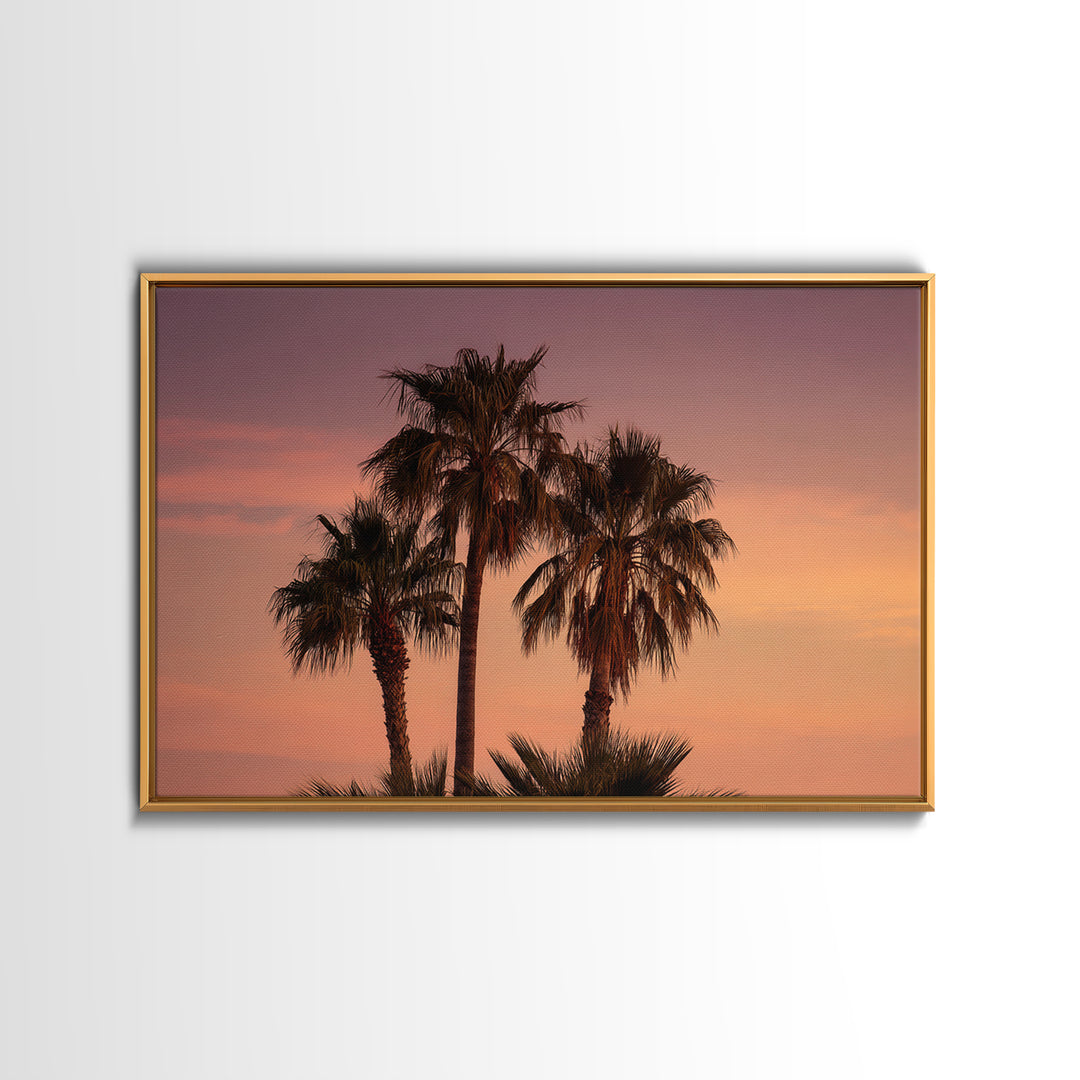 Palm Tree Silhouettes Framed Canvas Print, Tropical Art, Beach Decor, Living Room Decor, Oil Painting, Tropic, Fine Art Print, TRO-3x2-8