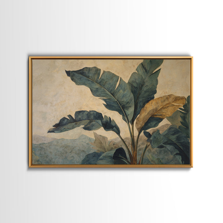 Banana Leaves Layered Framed Canvas Print, Tropical Art, Statement Artwork, Living Room Decor, Fine Art, Tropic, Digital Prints, TRO-3x2-85