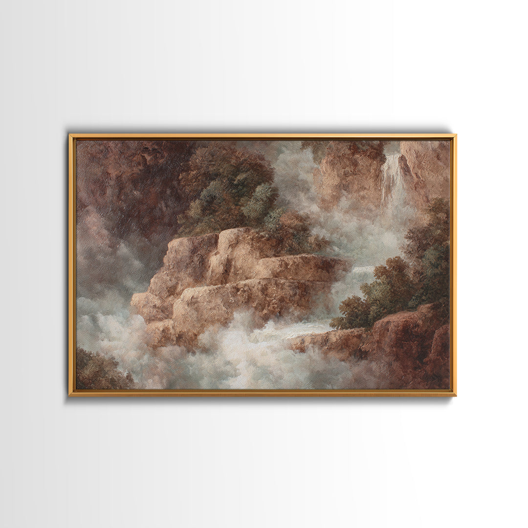 Jungle Waterfall with Misty Light Canvas Print, Tropical Art, Boho Decor, Living Room Decor, Oil Painting, Tropic, Art Print, TRO-3x2-89
