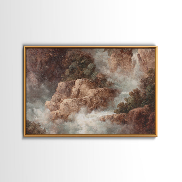 Jungle Waterfall with Misty Light Canvas Print, Tropical Art, Boho Decor, Living Room Decor, Oil Painting, Tropic, Art Print, TRO-3x2-89