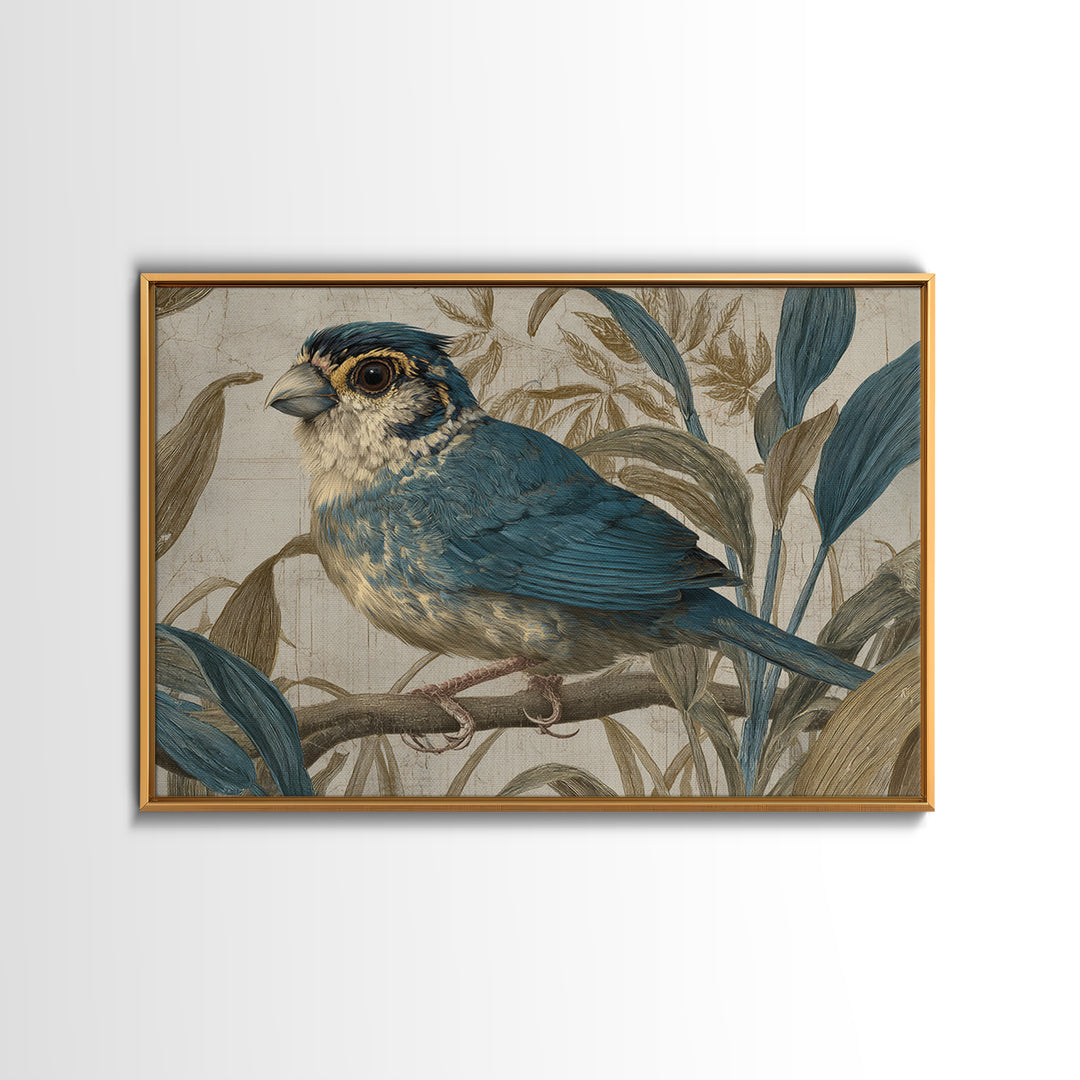 Colorful Jungle Bird Pattern Framed Canvas Print, Tropical Art, Print, Living Room Decor, Fine Art, Tropic, Coastal Wall Art, TRO-3x2-96