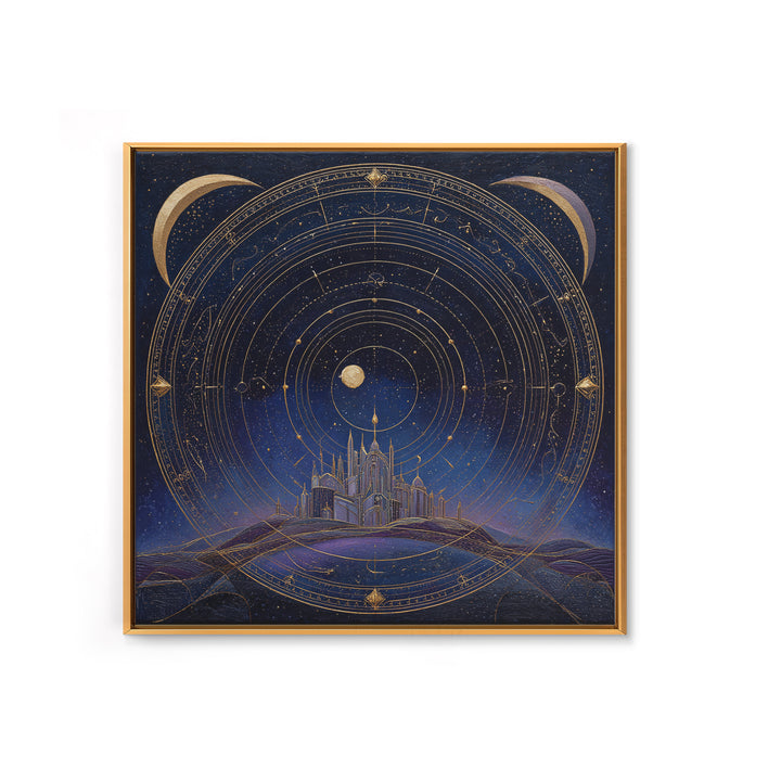 Night Skyline under Crescent Moon Framed Canvas Print, Urban Art, Digital Download Art, Living Room Decor, Abstract Art, Urban, URB-1x1-24