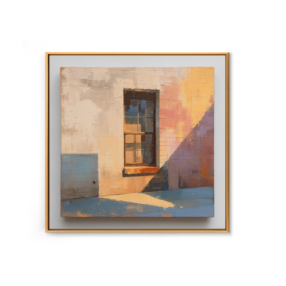Brick Wall and Window Shadows as Geometry Framed Canvas Print, Urban Art, Fine Art Print, Living Room Decor, Fine Art, Urban, URB-1x1-29
