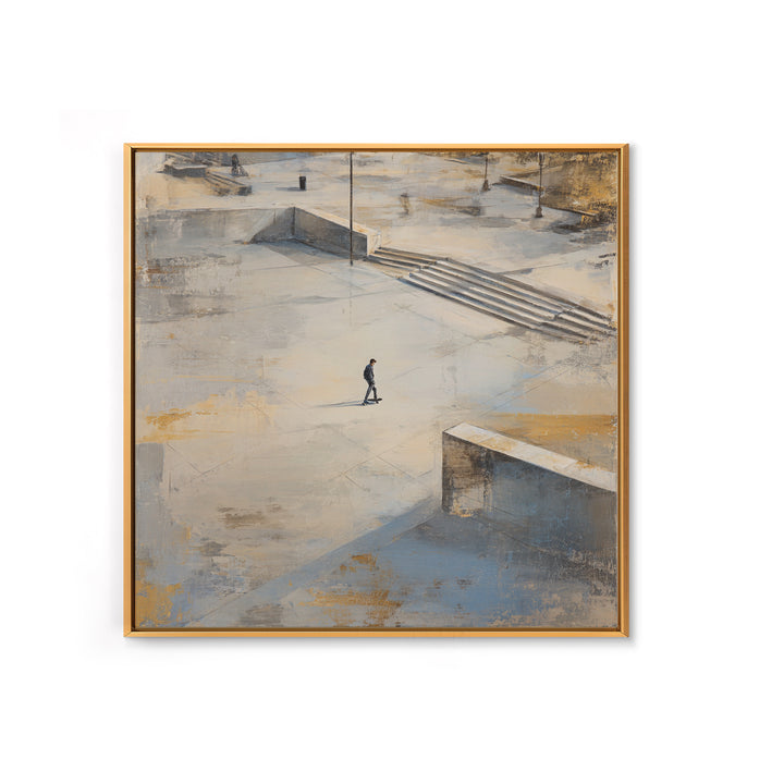 Skateboarder Crossing a Concrete Plaza Canvas Print, Urban Art, Black Wall Art, Living Room Decor, Fine Art, Urban, Queer Art, URB-1x1-31