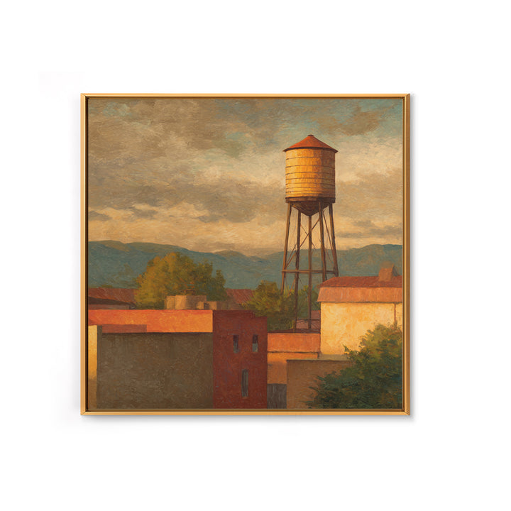 Rooftop Water Tower Framed Canvas Print, Urban Art, Statement Artwork, Living Room Decor, Abstract Art, Urban, Wall Decor, URB-1x1-57
