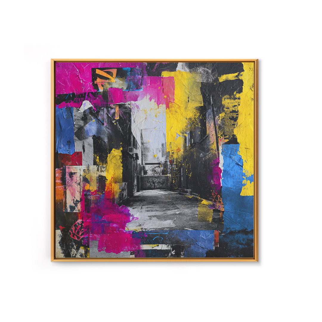 Graffiti Covered Alley Rendered as Color Collage Canvas Print, Urban Art, Queer Art, Living Room Decor, Fine Art, Urban, URB-1x1-59