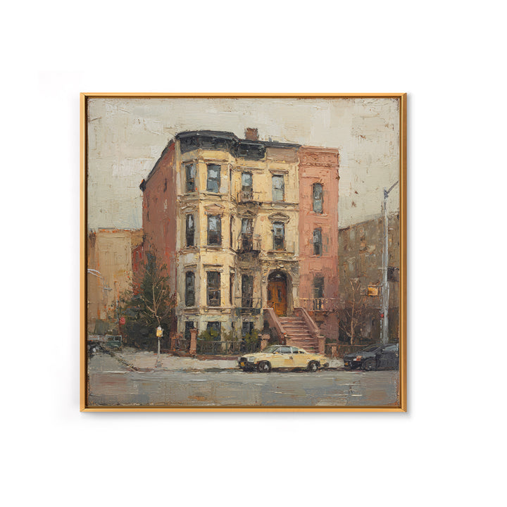 Brownstone Row in Soft Morning Light Canvas Print, Urban Art, Book Shelf Decor, Living Room Decor, Urban, Modern Decor, URB-1x1-60