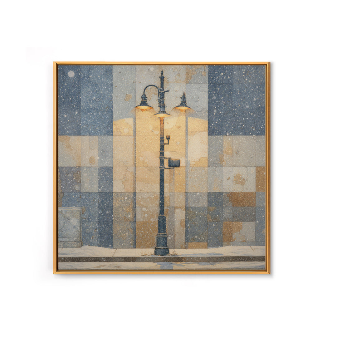 Streetlamp and Falling Snow Framed Canvas Print, Urban Art, Gay Art, Living Room Decor, Oil Painting, Urban, Minimalist Decor, URB-1x1-61