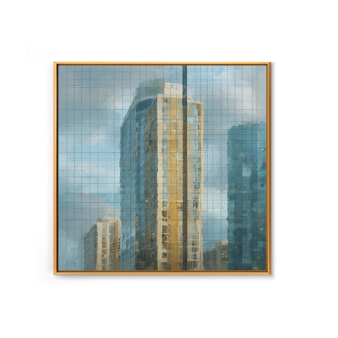 Modern Skyscraper Glass Reflections Framed Canvas Print, Urban Art, Pop Art, Living Room Decor, Fine Art, Urban, URB-1x1-62