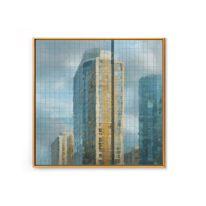 Modern Skyscraper Glass Reflections Framed Canvas Print, Urban Art, Pop Art, Living Room Decor, Fine Art, Urban, URB-1x1-62