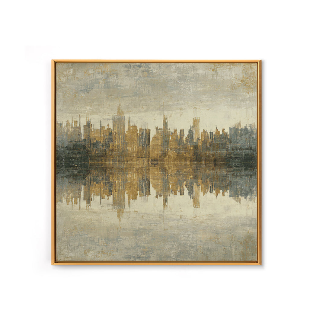 Moody City Skyline Reflected Framed Canvas Print, Urban Art, Art Print, Living Room Decor, Abstract Art, Urban, Oil Painting, URB-1x1-73
