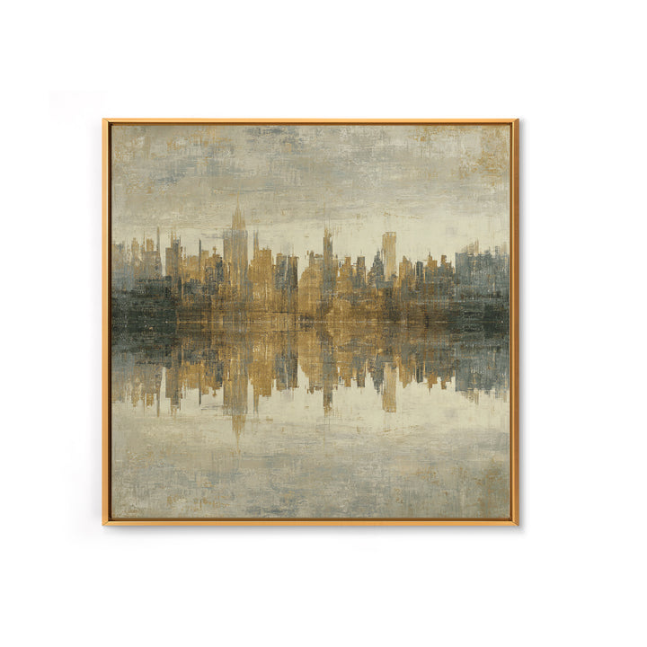 Moody City Skyline Reflected Framed Canvas Print, Urban Art, Art Print, Living Room Decor, Abstract Art, Urban, Oil Painting, URB-1x1-73