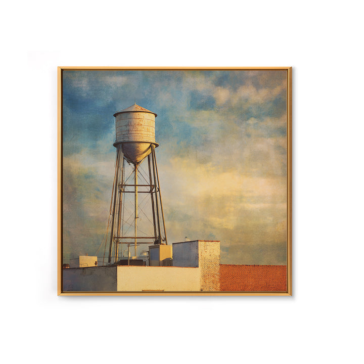 Rooftop Water Tower Canvas Print, Urban Art, Textured Painting, Living Room Decor, Urban, Original Art, Canvas Wall Art, URB-1x1-81