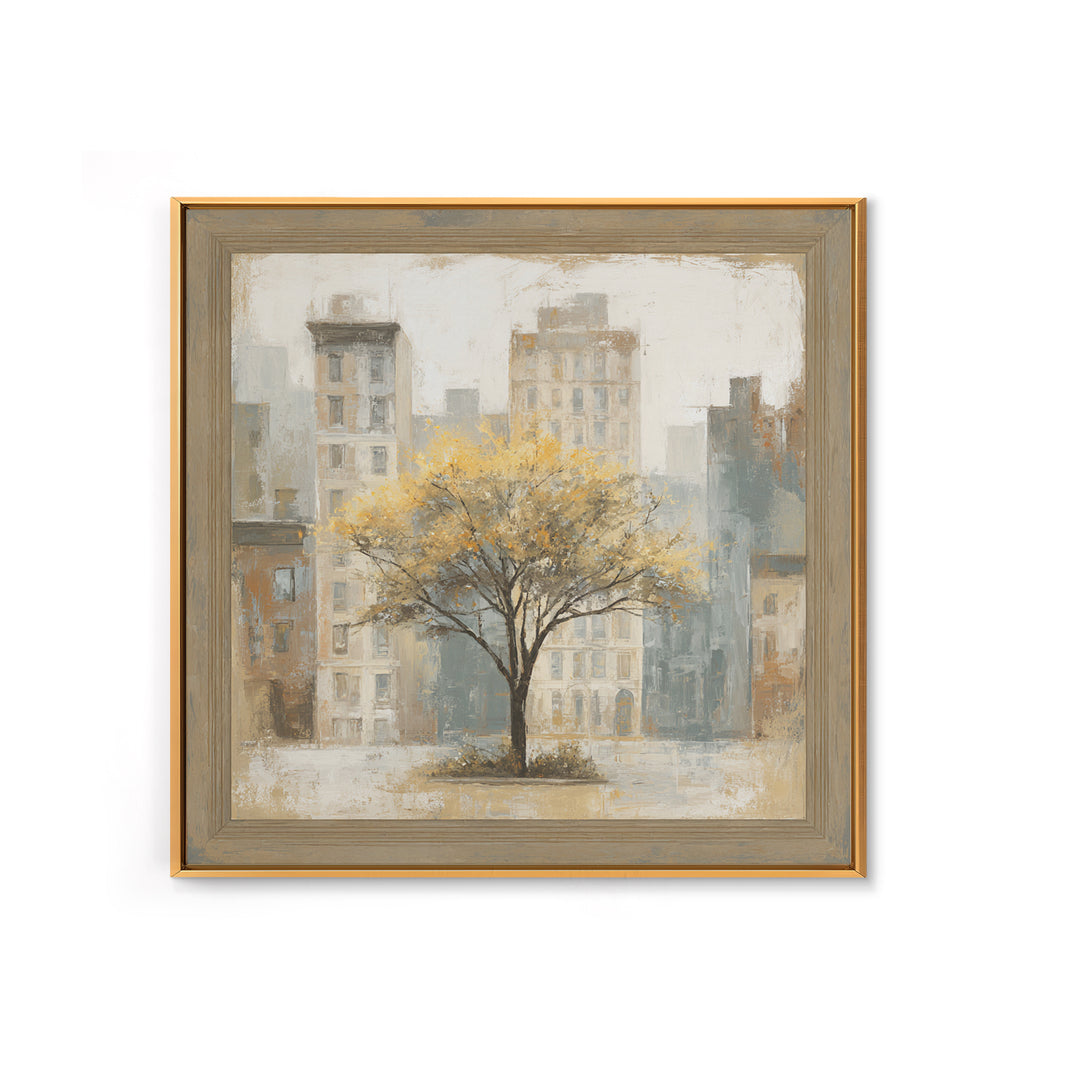 City Park Tree Framed by Buildings Canvas Print, Urban Art, Basketball Wall Art, Living Room Decor, Fine Art, Urban, URB-1x1-90