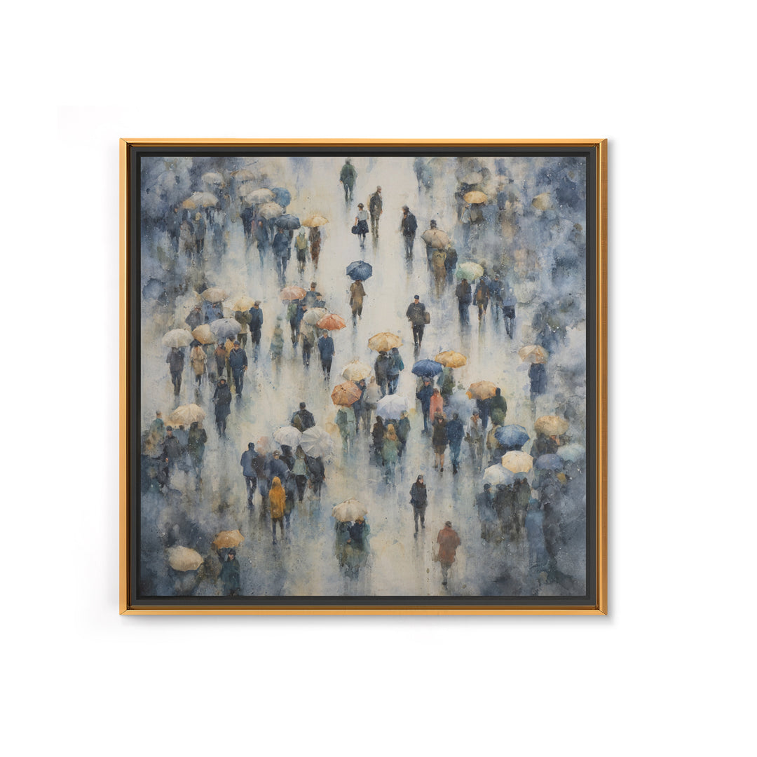 Rain Umbrella Figures Canvas Print, Urban Art, Basketball Wall Art, Living Room Decor, Fine Art, Urban, Textured Painting, URB-1x1-92