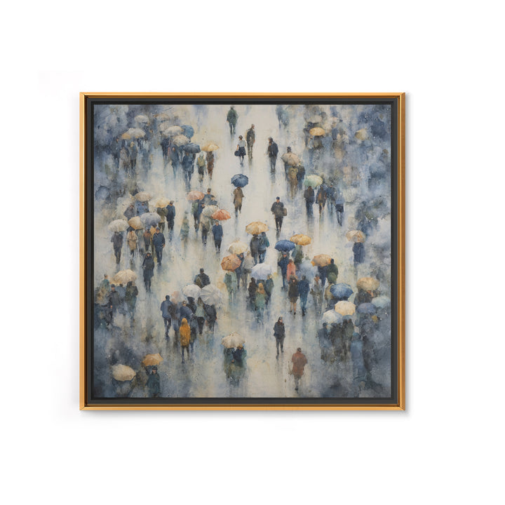 Rain Umbrella Figures Canvas Print, Urban Art, Basketball Wall Art, Living Room Decor, Fine Art, Urban, Textured Painting, URB-1x1-92