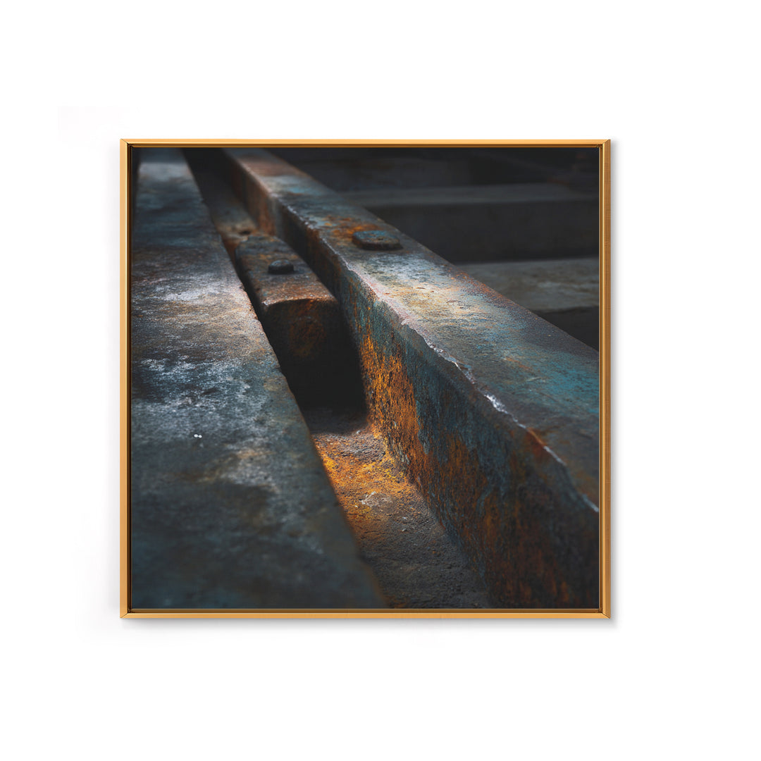 Industrial Rail Tracks Leading into City Canvas Print, Urban Art, Queer Art, Living Room Decor, Fine Art, Urban, URB-1x1-94