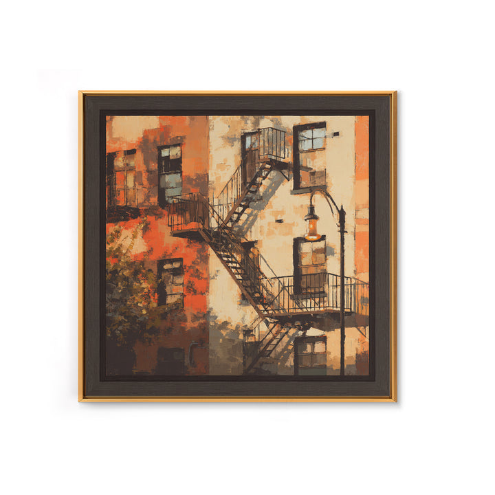Fire Escape Silhouette Canvas Print, Urban Art, Boho Decor, Living Room Decor, Fine Art, Urban, Digital Prints, URB-1x1-98