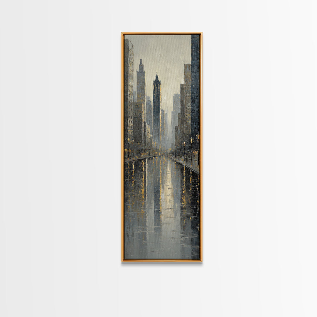 Moody City Skyline Reflected Canvas Print, Urban Art, Statement Artwork, Living Room Decor, Fine Art, Urban, Wall Decor, URB-1x3-13