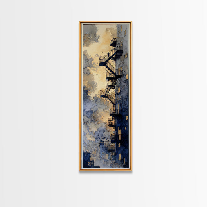 Fire Escape Silhouette Framed Canvas Print, Urban Art, Neutral Decor, Living Room Decor, Fine Art, Urban, Wall Art, Home Decor, URB-1x3-62