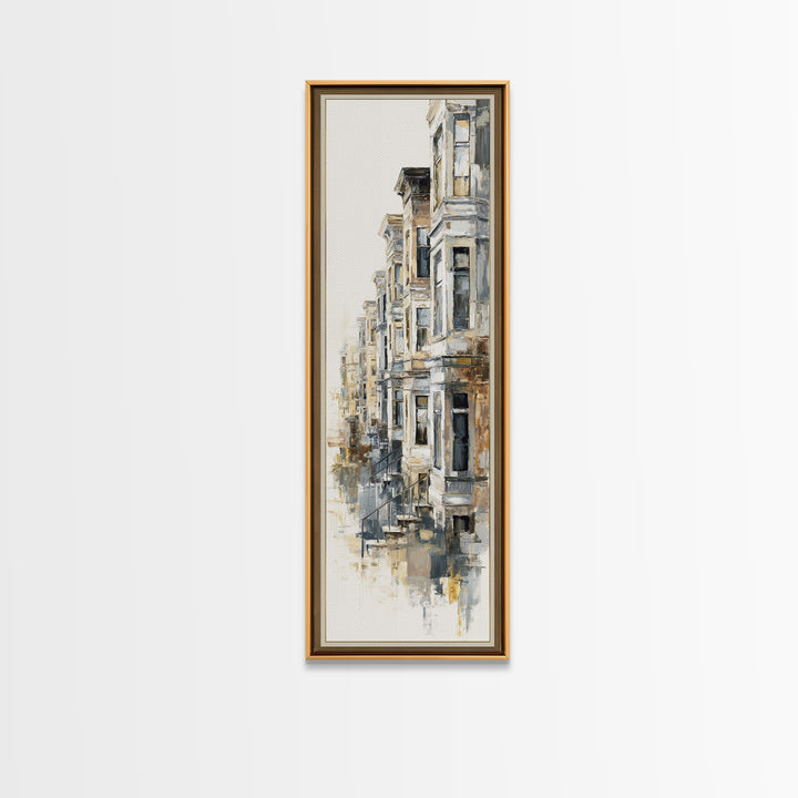 Brownstone Row in Soft Morning Light Canvas Print, Urban Art, Black Art, Living Room Decor, Fine Art, Urban, Canvas Painting, URB-1x3-72