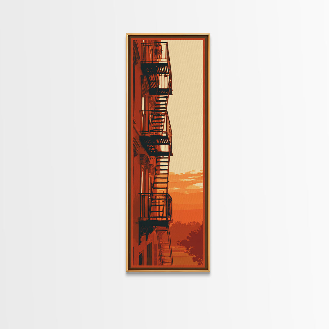 Fire Escape Silhouette Canvas Print, Urban Art, Luxury Decor, Living Room Decor, Fine Art, Urban, Oil Painting, URB-1x3-86