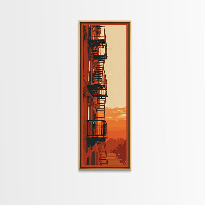 Fire Escape Silhouette Canvas Print, Urban Art, Luxury Decor, Living Room Decor, Fine Art, Urban, Oil Painting, URB-1x3-86