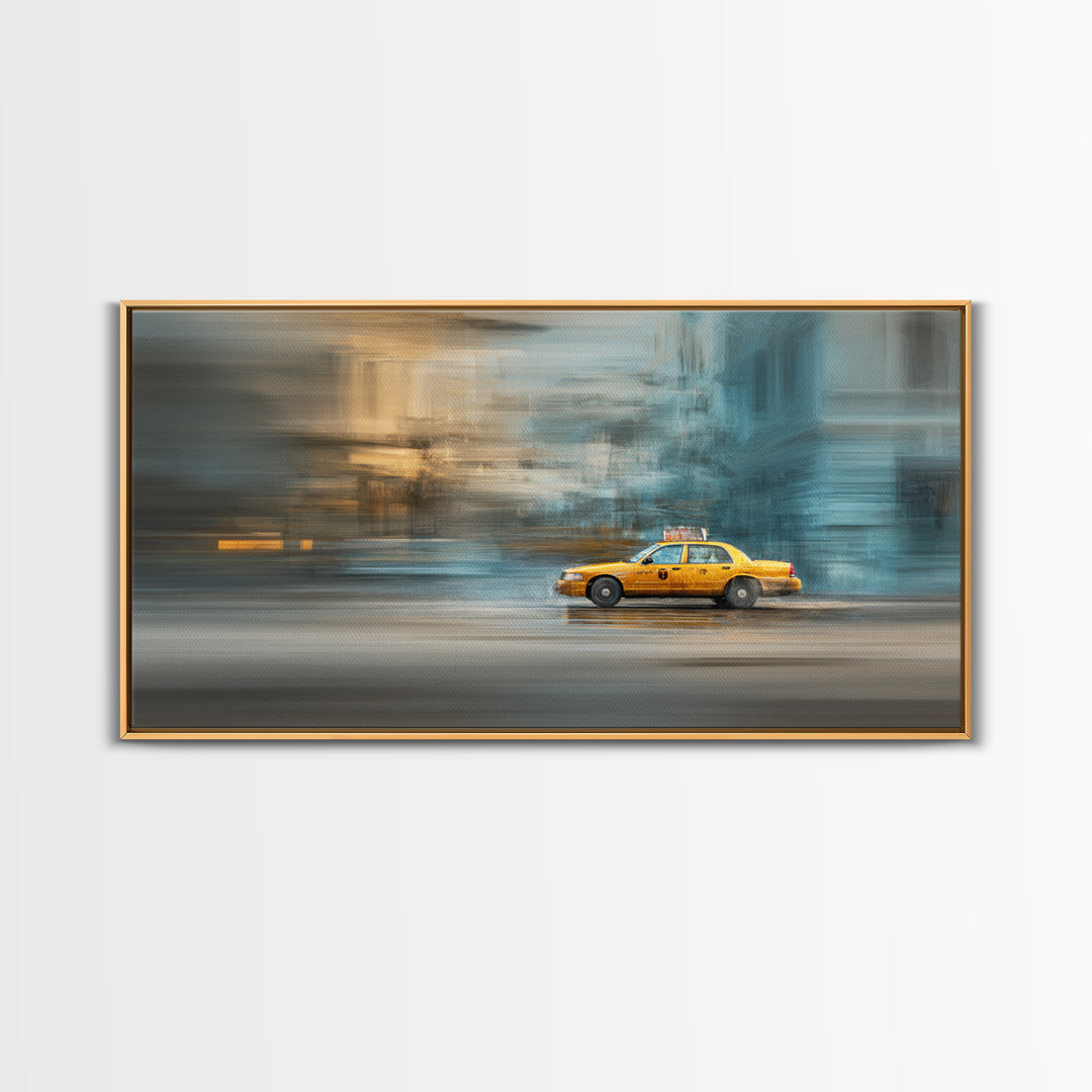 Taxi Cab Motion Blur Canvas Print, Urban Art, Black Art, Living Room Decor, Oil Painting, Urban, Canvas Painting, URB-2x1-47