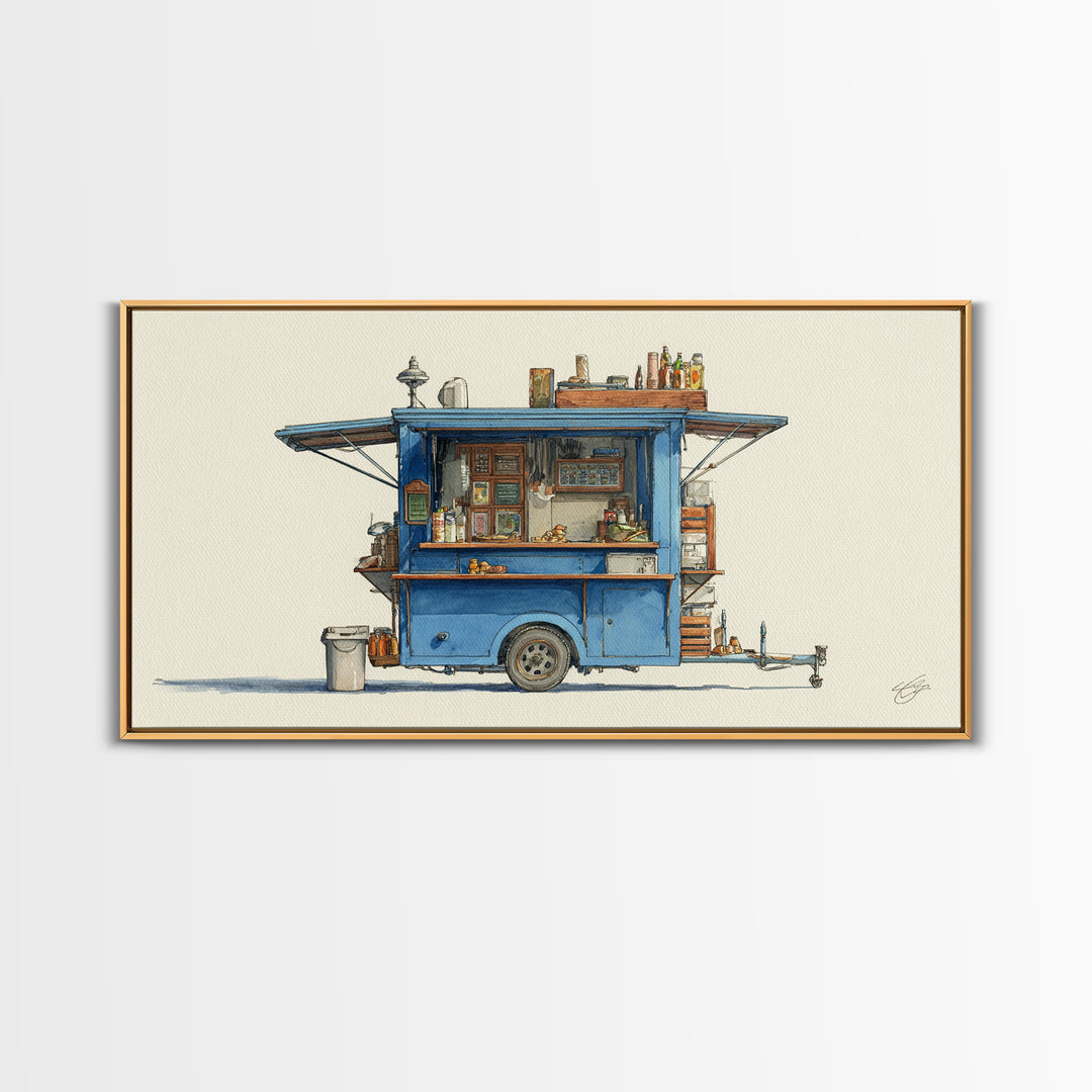 Street Food Cart Still Life Without Signage Framed Canvas Print, Urban Art, Basketball Wall Art, Living Room Decor, Urban, URB-2x1-67