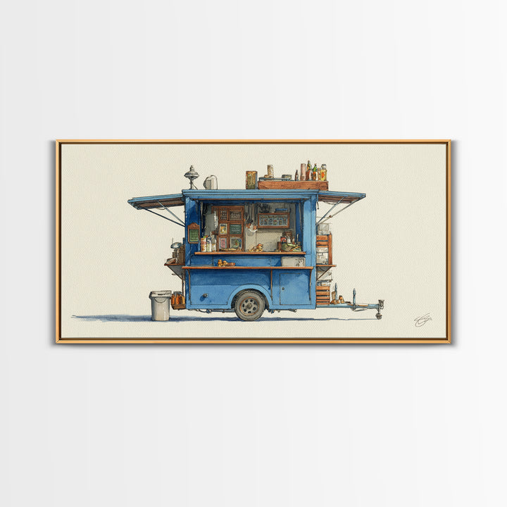 Street Food Cart Still Life Without Signage Framed Canvas Print, Urban Art, Basketball Wall Art, Living Room Decor, Urban, URB-2x1-67