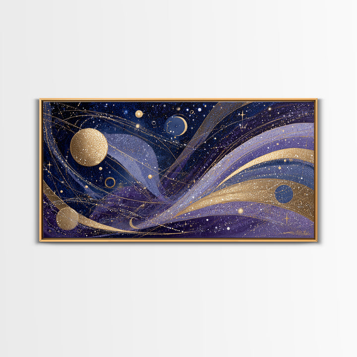 Night Skyline under Crescent Moon Canvas Print, Urban Art, Art Deco, Living Room Decor, Abstract Art, Urban, Book Shelf Decor, URB-2x1-68