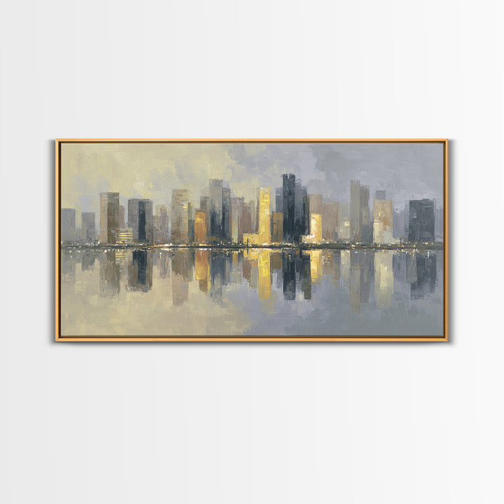 Moody City Skyline Reflected Canvas Print, Urban Art, Black Art, Living Room Decor, Abstract Art, Urban, Canvas Painting, URB-2x1-69