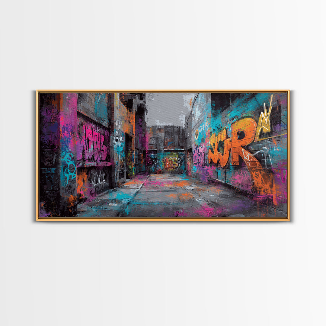 Graffiti Covered Alley Rendered as Color Collage Canvas Print, Urban Art, Afrocentric Wall Art, Living Room Decor, Urban, URB-2x1-79