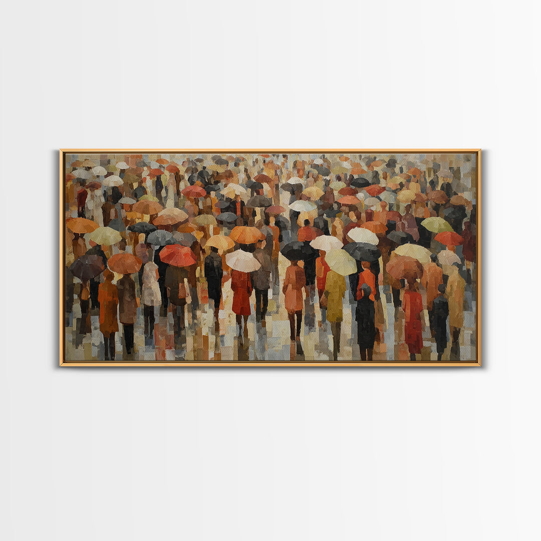 Rain Umbrella Figures Framed Canvas Print, Urban Art, Digital Print, Living Room Decor, Fine Art, Urban, Afrocentric Wall Art, URB-2x1-88