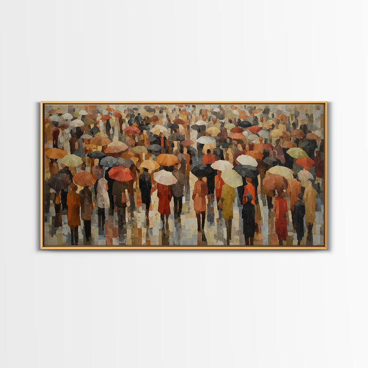 Rain Umbrella Figures Framed Canvas Print, Urban Art, Digital Print, Living Room Decor, Fine Art, Urban, Afrocentric Wall Art, URB-2x1-88