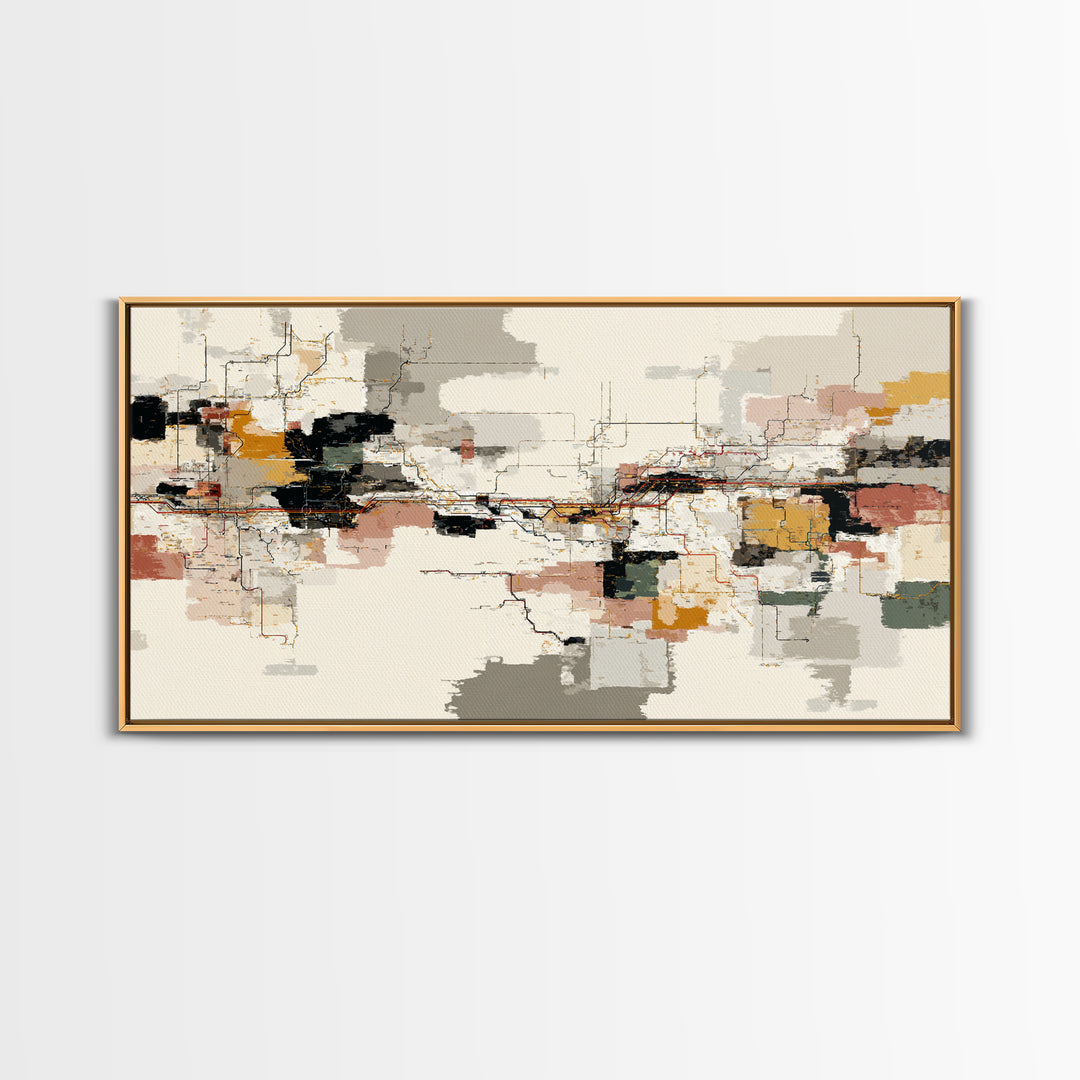 Abstract Subway Map Lines Without Labels Framed Canvas Print, Urban Art, Book Shelf Decor, Living Room Decor, Fine Art, Urban, URB-2x1-96