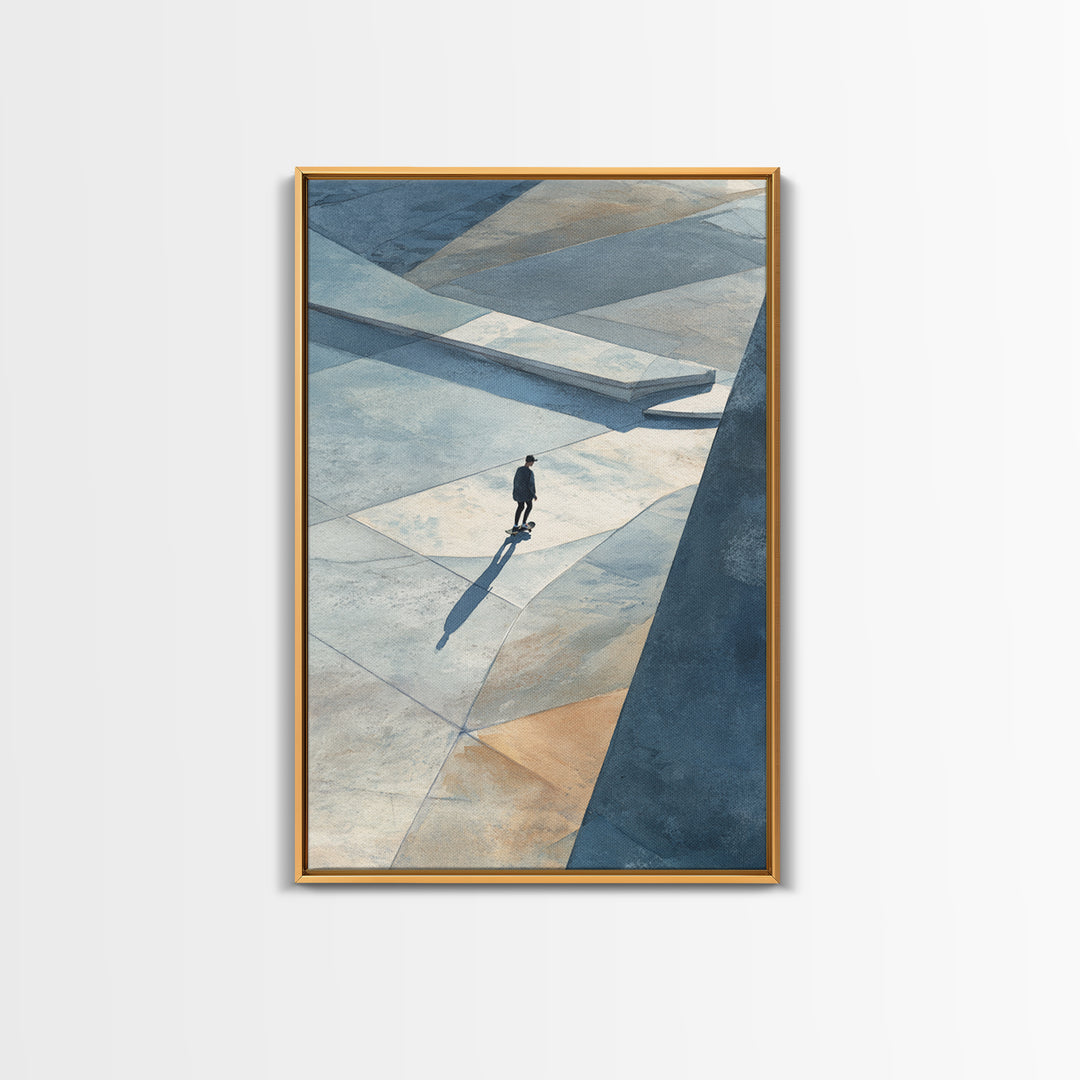 Skateboarder Crossing a Concrete Plaza Canvas Print, Urban Art, Gallery Decor, Living Room Decor, Fine Art, Urban, URB-2x3-15