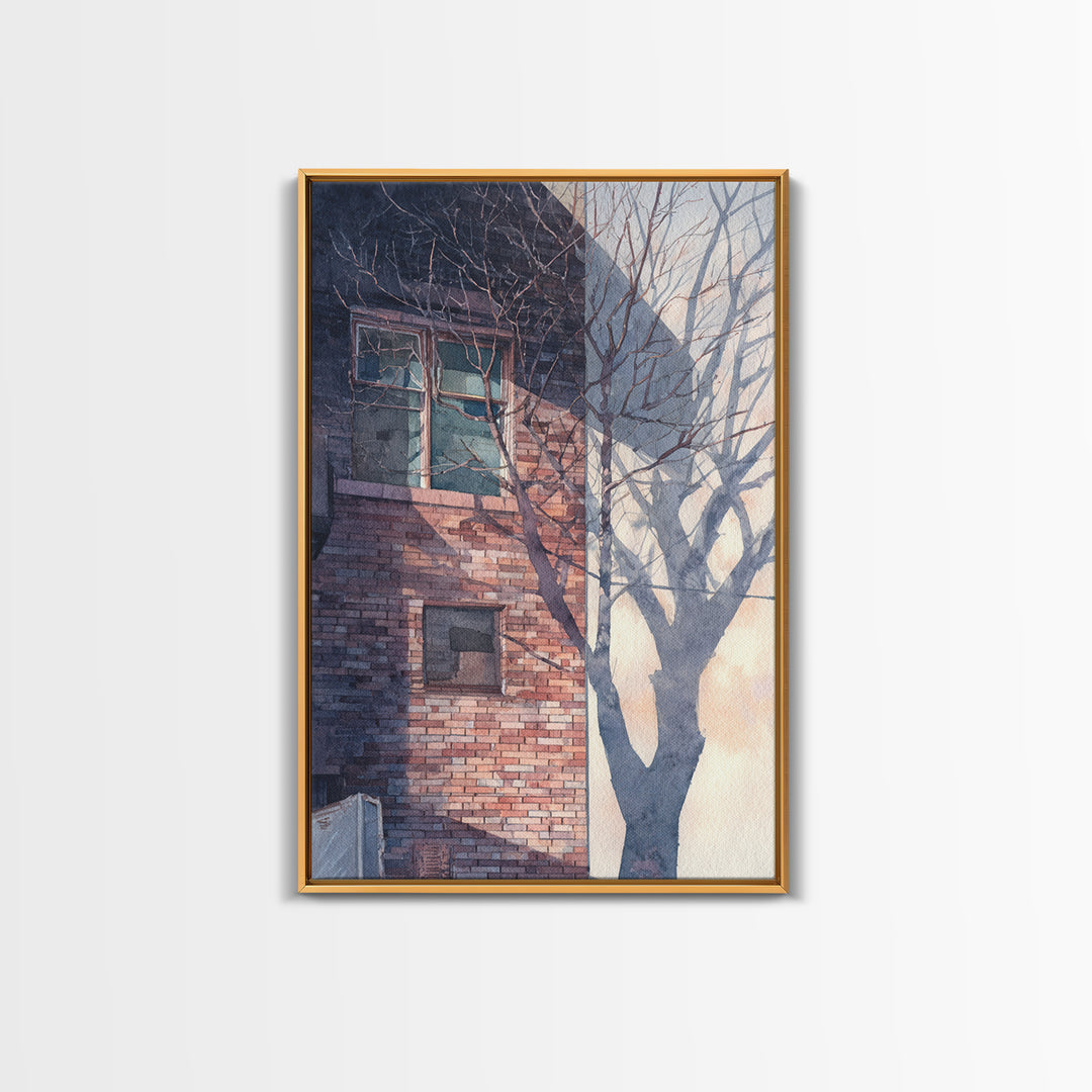 Brick Wall and Window Shadows as Geometry Framed Canvas Print, Urban Art, Wall Decor, Living Room Decor, Fine Art, Urban, URB-2x3-37