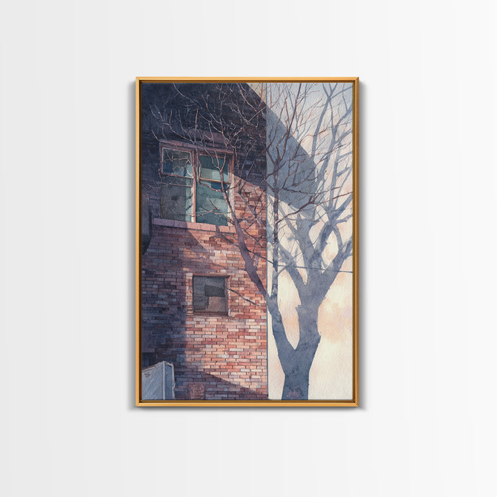 Brick Wall and Window Shadows as Geometry Framed Canvas Print, Urban Art, Wall Decor, Living Room Decor, Fine Art, Urban, URB-2x3-37